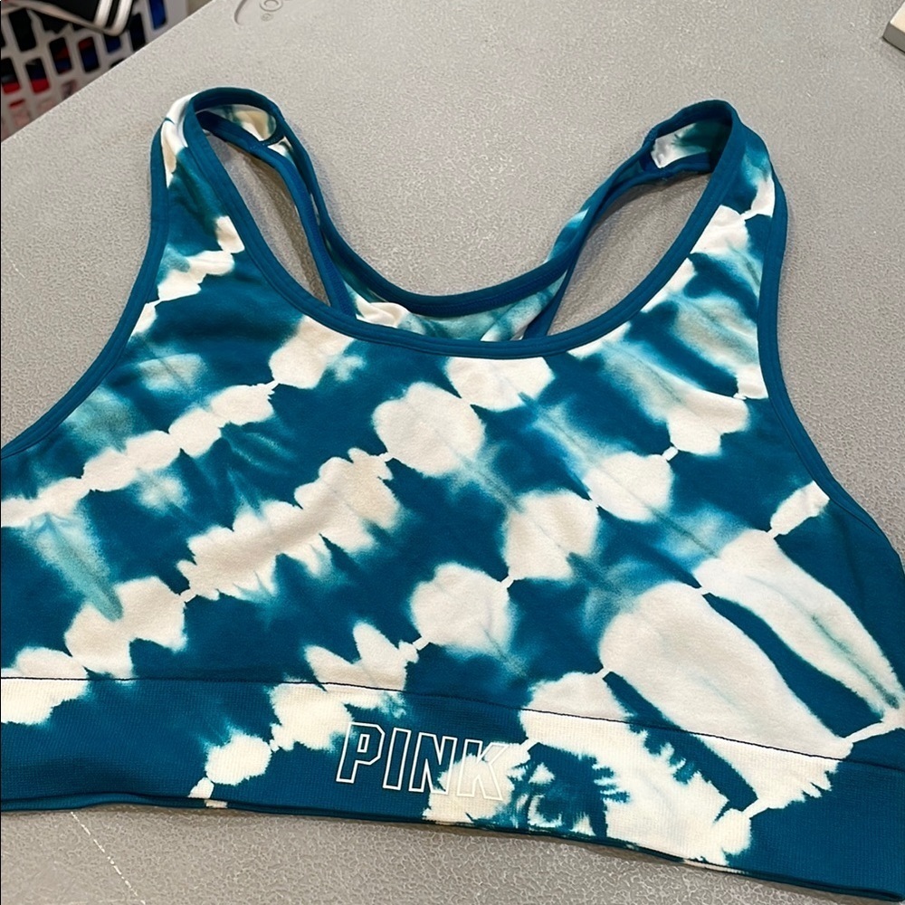 PINK Victoria's Secret Teal Tie-Dye Sports Bra